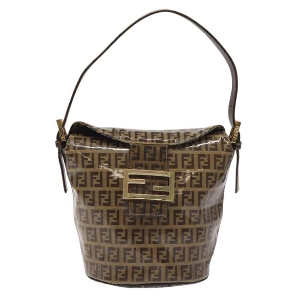 FENDI Zucchino Canvas Mamma Baguette Shoulder Bag Enamel Beige Gold Auth 128662 - Picture 12 of 16